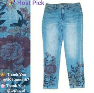 Chico's So Slimming Floral Hem Ankle Jeans - Size 6R Girlfriend Slim Jeans